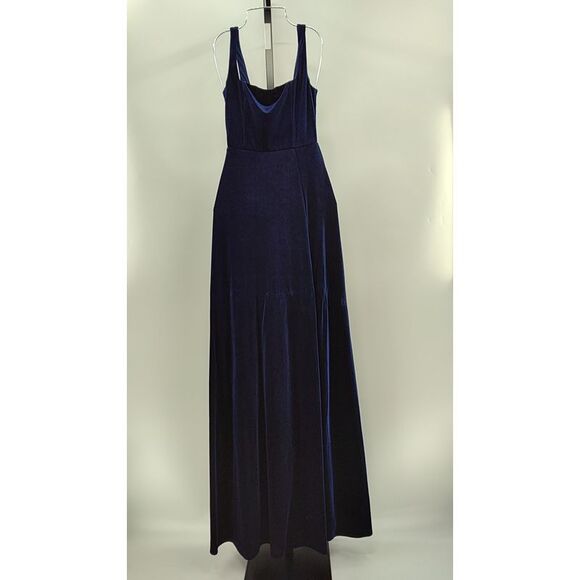Lulus Women Graceful Invite Velvet Square Neck Lace-Up Maxi Dress Blue X-Small - Picture 2 of 3
